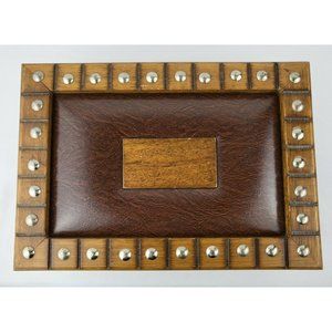 Vintage MCM Jewelry Box Wood Faux Leather Decorative Nails 1960's Apex Quality